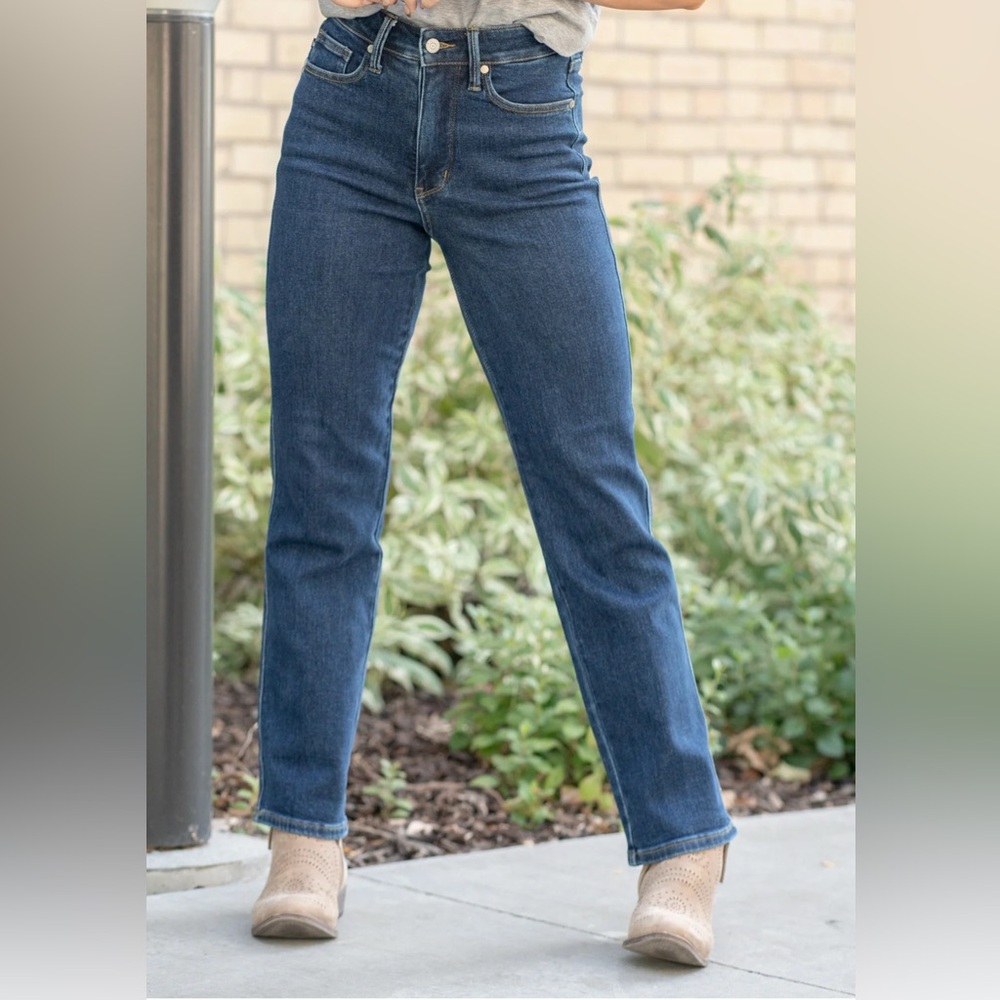 Judy Blue Jeans High Rise Tummy Control Top Straight Leg Dark Wash Size 5 / 27